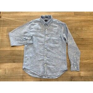J. Crew Mens Large 100% Linen Slim Fit Long Sleeve Button Up Blue Shirt